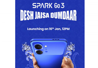 Tecno Spark Go 3 ประกาศวันเปิดตัวอินเดีย 16 ม.ค. ทนตก 1.2 ม. เคลมลื่นไหล 4 ปี พร้อม IP64 กันฝุ่นกันน้ำ