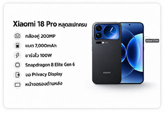 Xiaomi 18 Pro หลุดสเปกหลัก กล้องคู่ 200MP แบต 7,000mAh ชาร์จไว 100W ชิป Snapdragon 8 Elite Gen 6