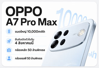 OPPO A7 Pro Max เตรียมเปิดตัว 4 สิงหาคมในจีน สมาร์ตโฟนแบต 10,000mAh กล้องหน้า-หลัง 50MP