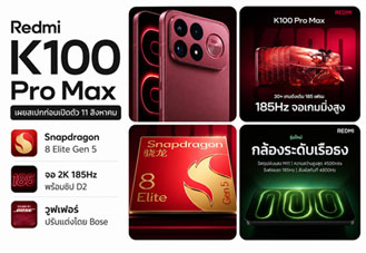 Redmi K100 Pro Max เผยสเปกก่อนเปิดตัว ใช้ Snapdragon 8 Elite Gen 5 พร้อมจอ 2K 185Hz