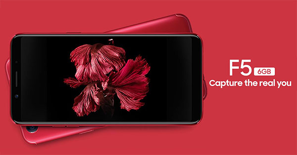 OPPO F5 6GB สมาร์ทโฟนเซลฟี่รุ่นท็อปพร้อมสีแดงใหม่ล่าสุด จัด